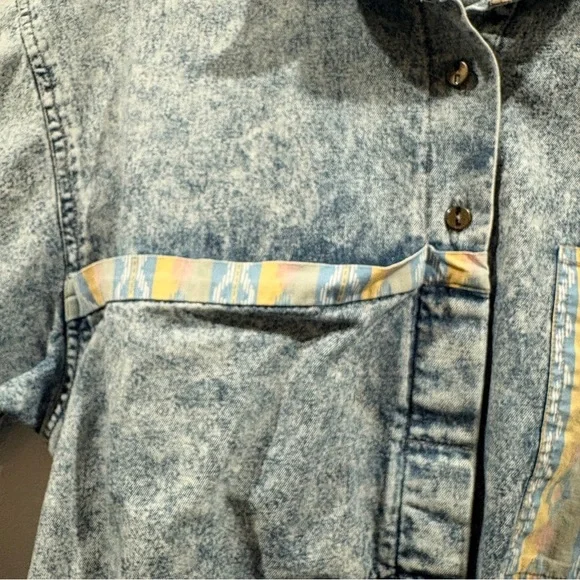 Vintage Acid Wash Denim Shirt Boho Western Size 22W Aztec Pocket - Picture 4 of 5